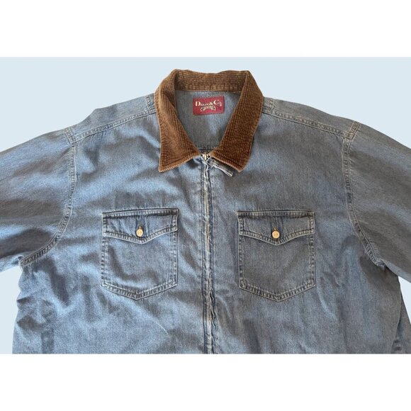 Vintage DENIM & CO Full Zip Corduroy Collar Denim Shirt 90s / 00s Sz L - Picture 3 of 7
